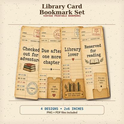 Library Card Bookmark Set