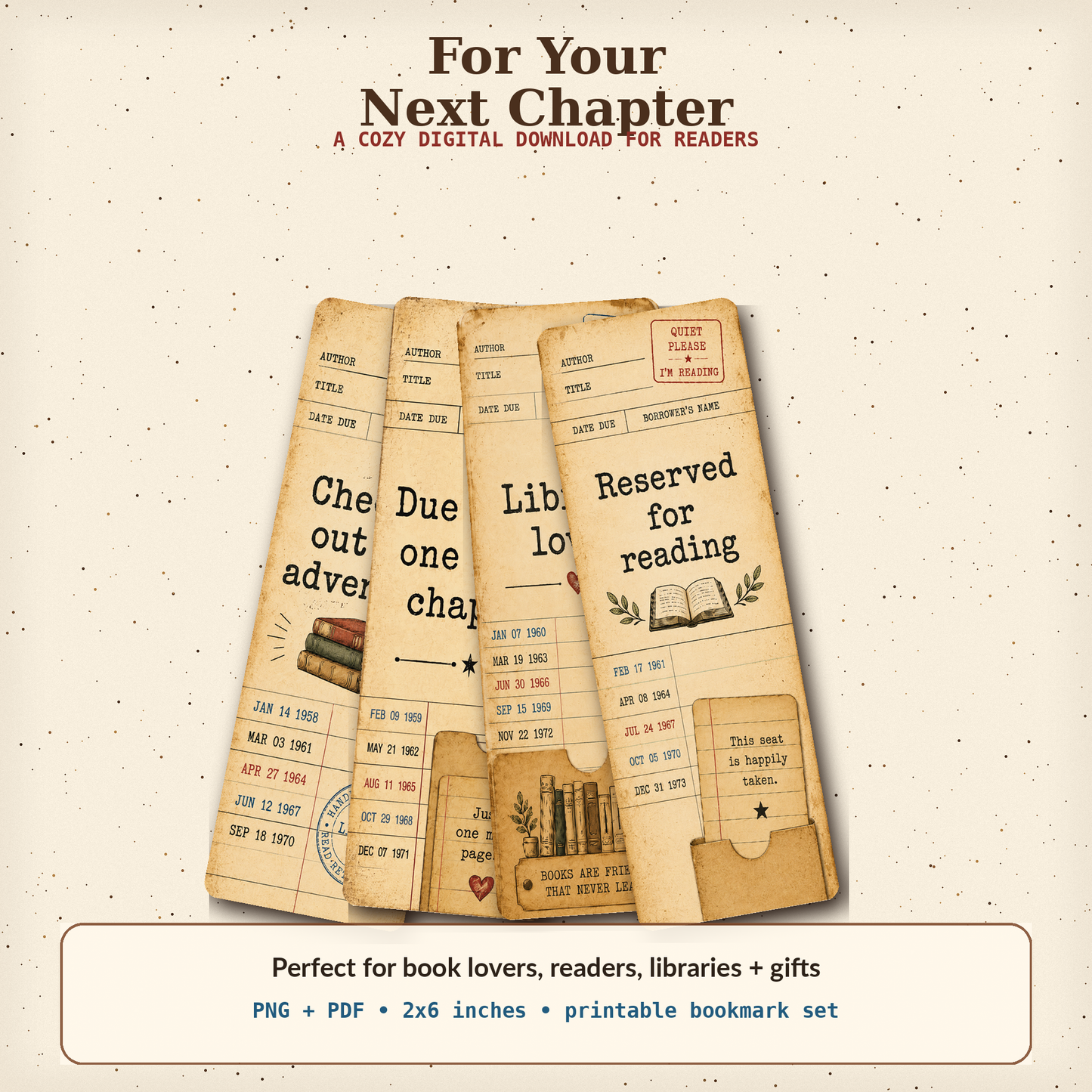 Library Card Bookmark Set