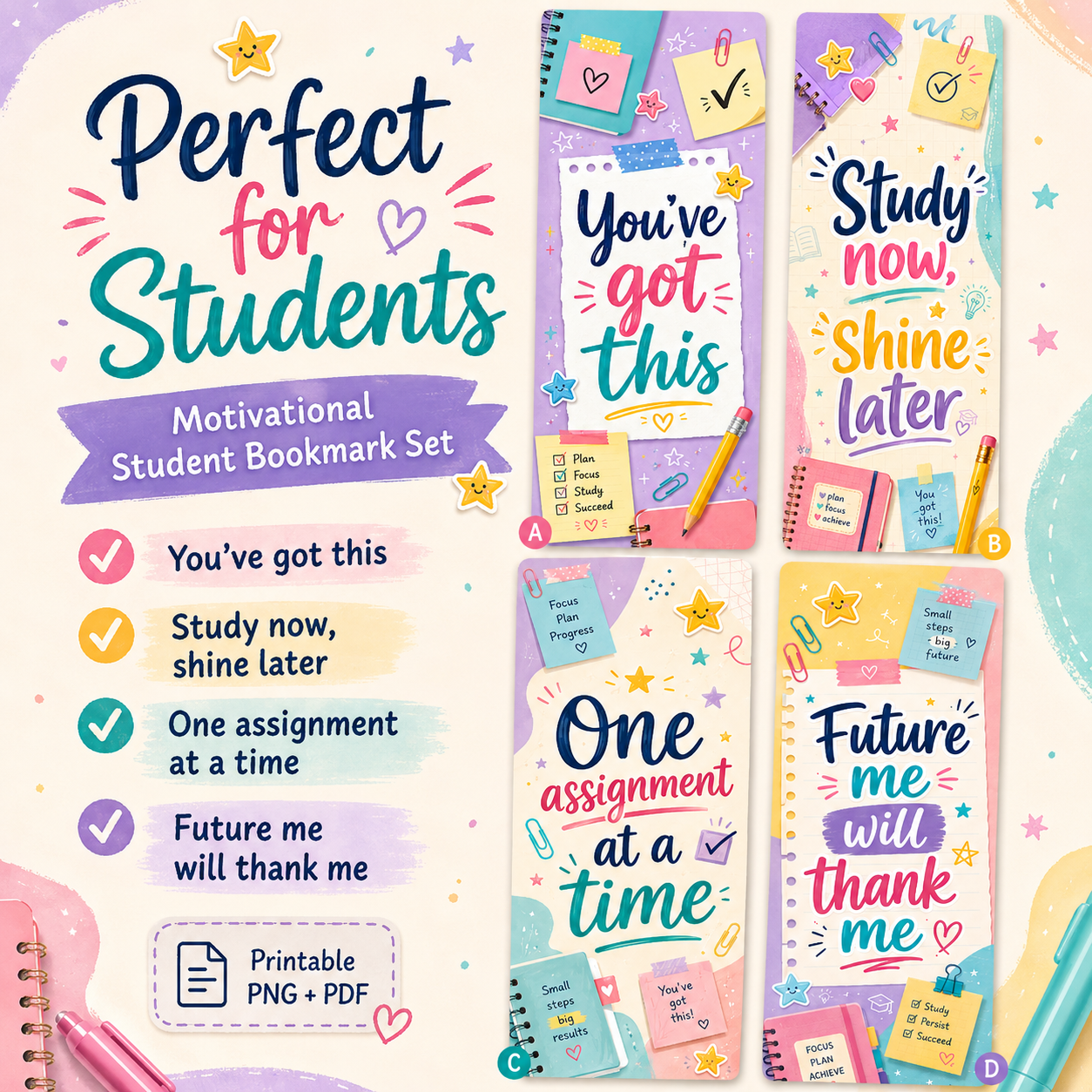 Motivational Student Bookmark Set